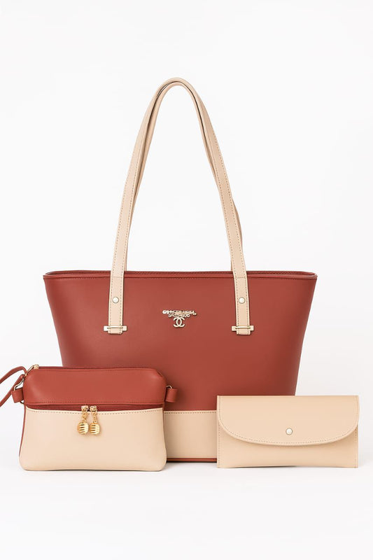 Beige And Redish Brown Bag Pack Of 3